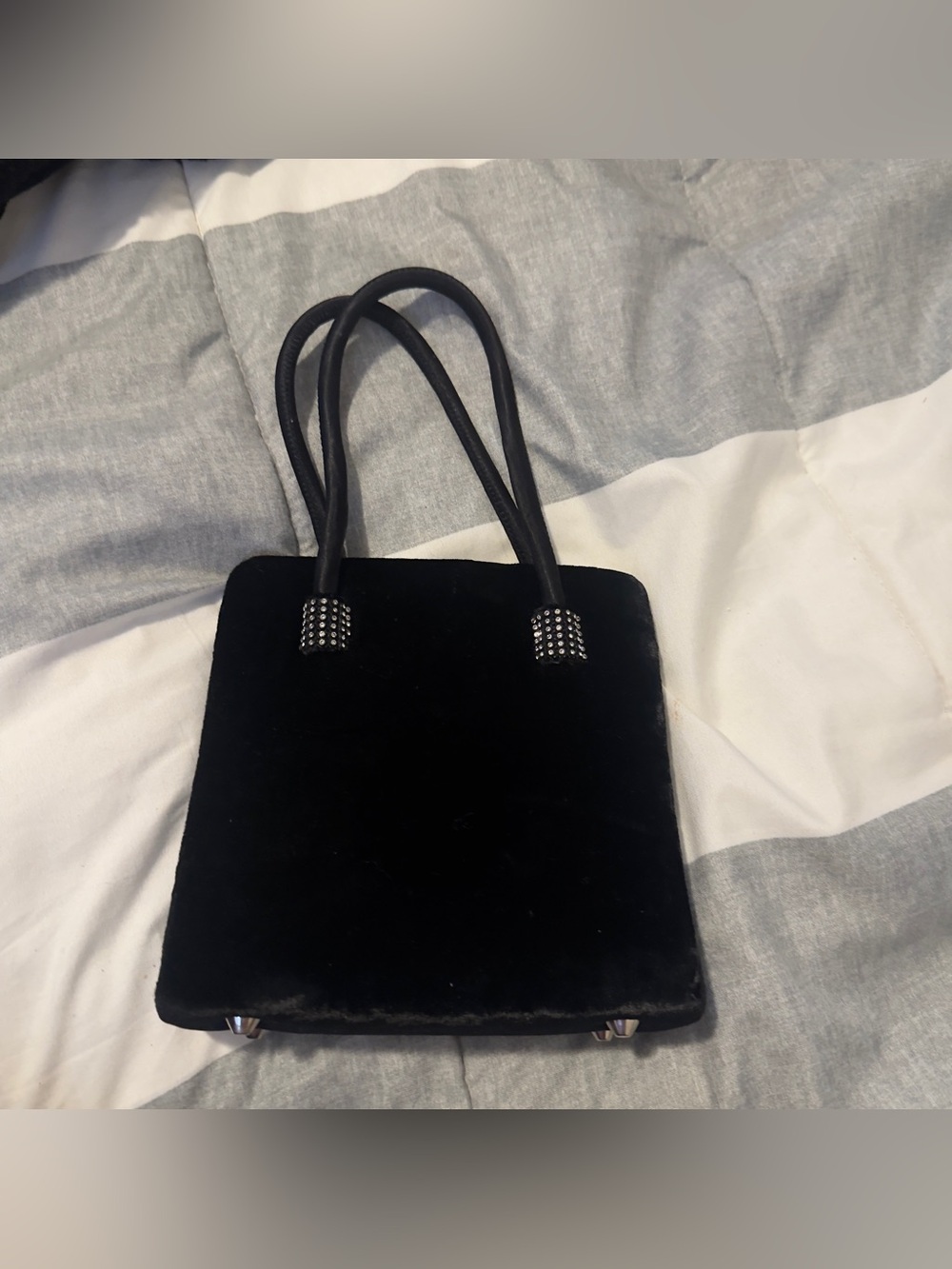 Black Velvet Mini Tote with Studded Handle Details